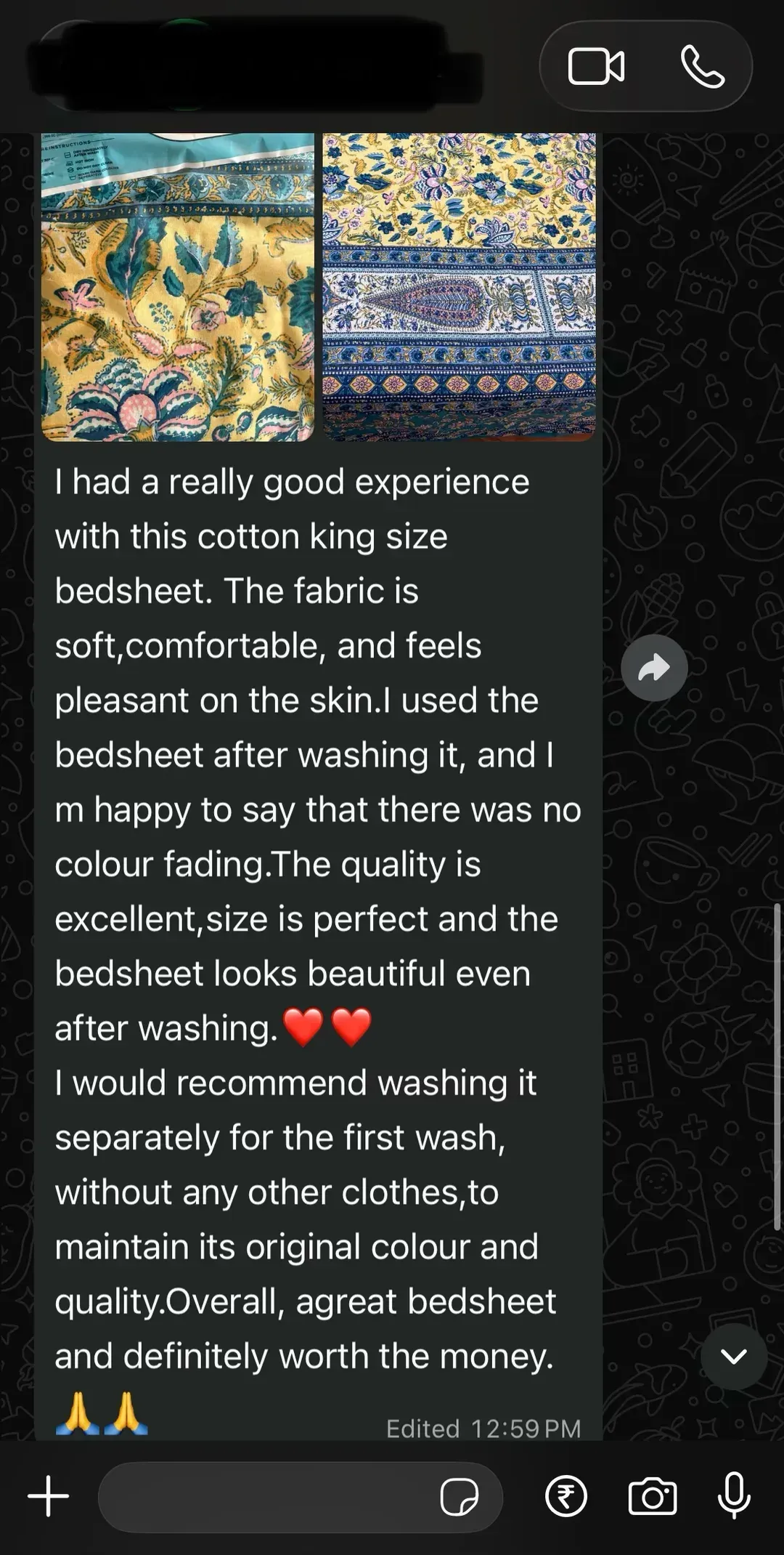 Cotton king bedsheet — no colour fading after wash